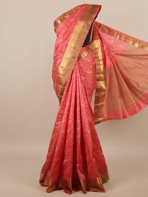 

Pothys Pink & Gold Floral Jute Silk Saree