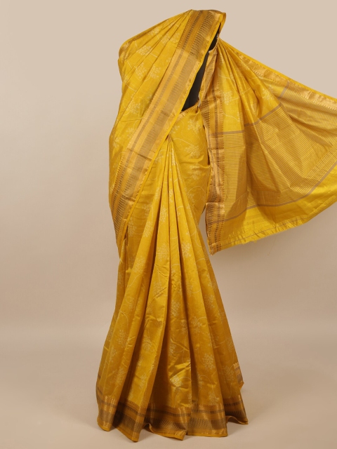 

Pothys Mustard & Gold-Toned Woven Design Zari Jute Silk Saree