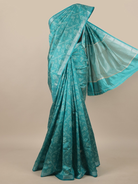 

Pothys Blue & White Floral Zari Jute Silk Saree