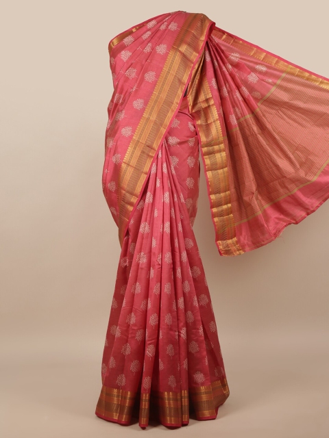 

Pothys Pink & White Floral Jute Silk Saree