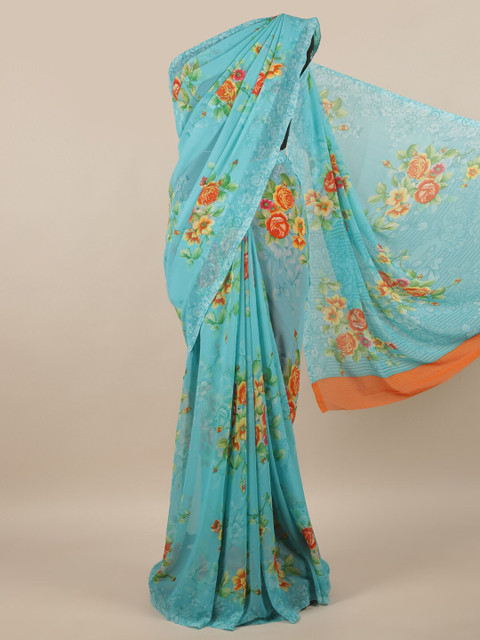 

Pothys Women Blue Printed Poly Chiffon Saree