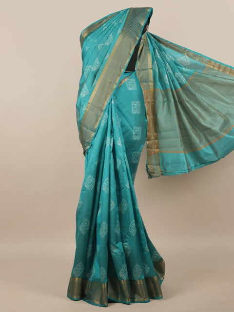 

Pothys Blue & White Floral Printed Zari Jute Silk Saree