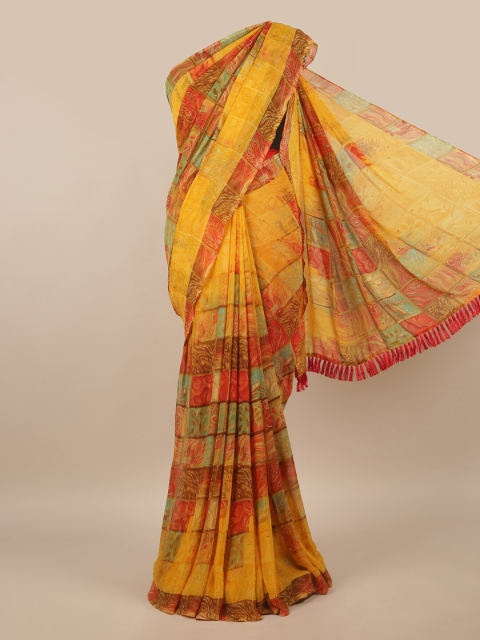 

Pothys Yellow & Red Abstract Printed Saree