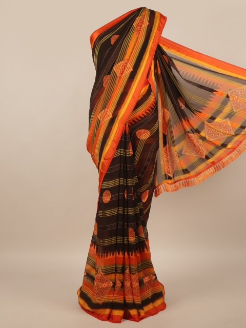 

Pothys Black & Orange Bandhani Printed Saree