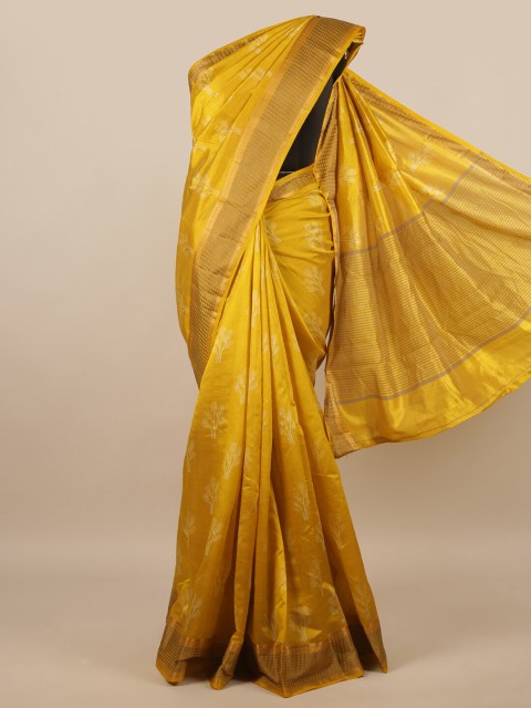 

Pothys Mustard & White Floral Jute Silk Saree