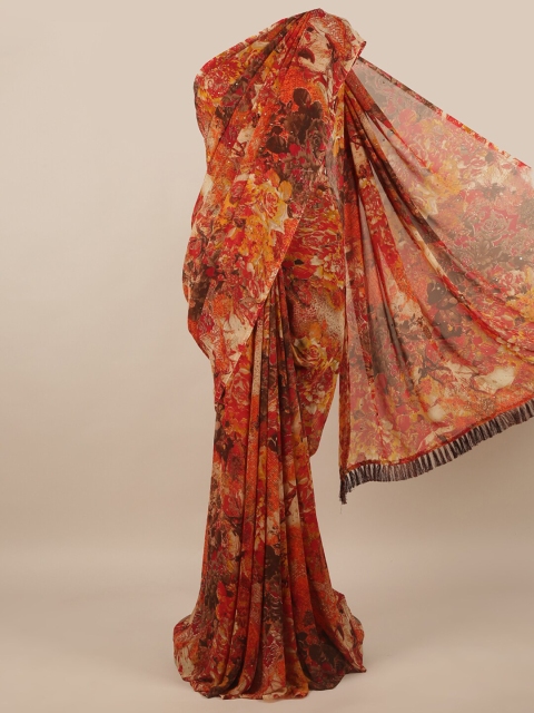 

Pothys Red & Brown Floral Saree