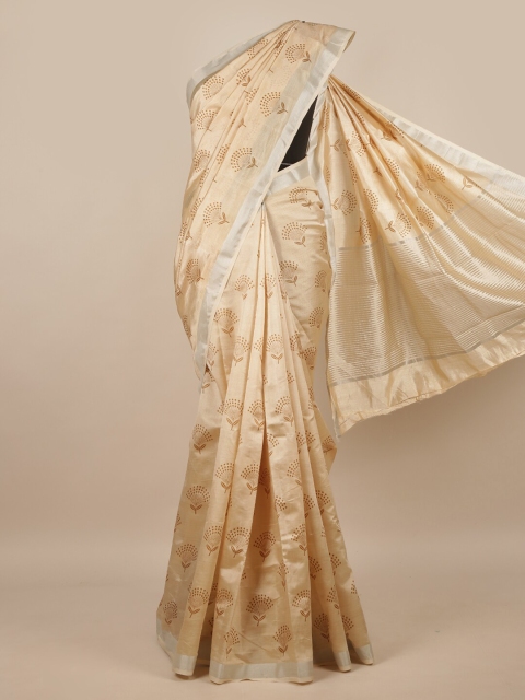 

Pothys Women Cream Printed Jute Silk Saree
