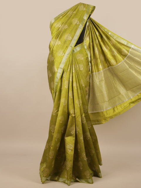 

Pothys Green & Beige Floral Zari Jute Silk Saree