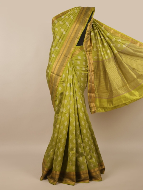 

Pothys Green & White Floral Printed Jute Silk Saree