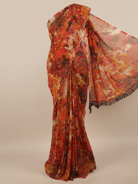 

Pothys Red & Beige Abstract Printed Poly Chiffon Saree