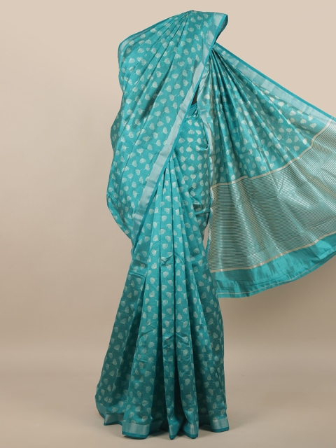 

Pothys Blue & White Floral Zari Jute Silk Saree