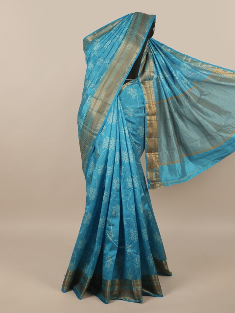 

Pothys Blue & White Floral Zari Jute Silk Saree