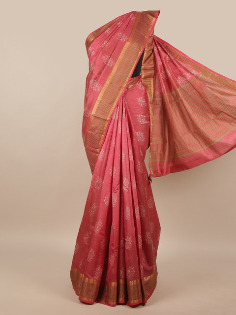

Pothys Pink & Gold-Toned Printed Zari Jute Silk Saree