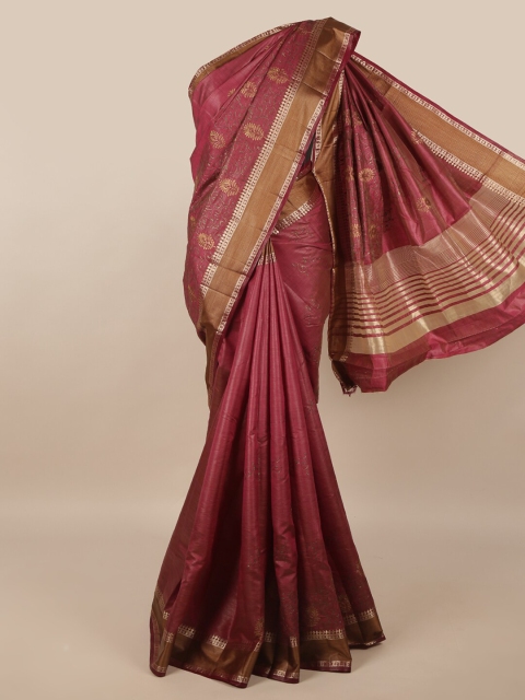 

Pothys Maroon & Gold-Toned Woven Design Zari Jute Silk Saree