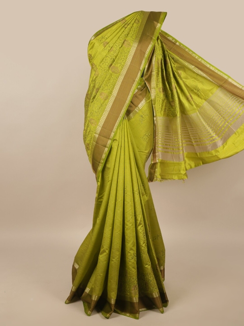 

Pothys Green & Brown Floral Jute Silk Saree