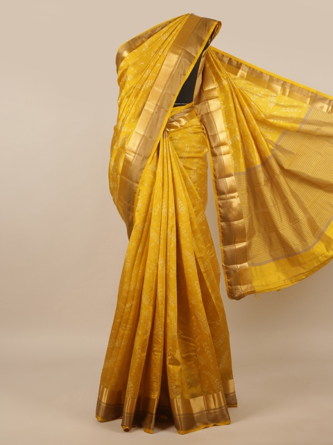 

Pothys Mustard & Gold-Toned Woven Design Zari Jute Silk Saree