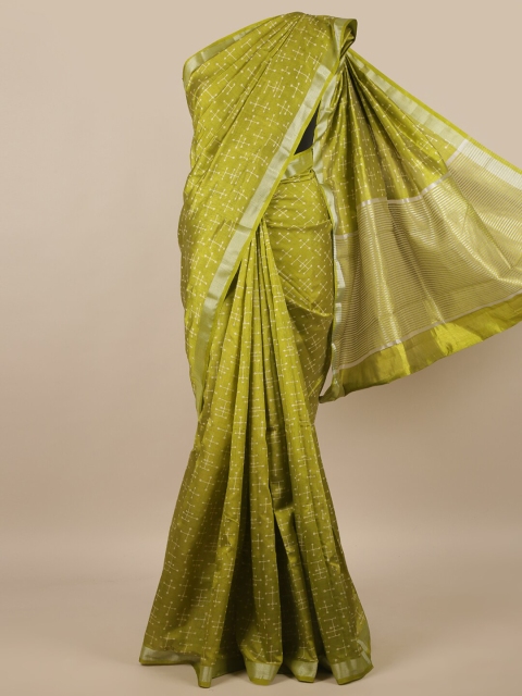 

Pothys Green & Off White Zari Jute Silk Saree