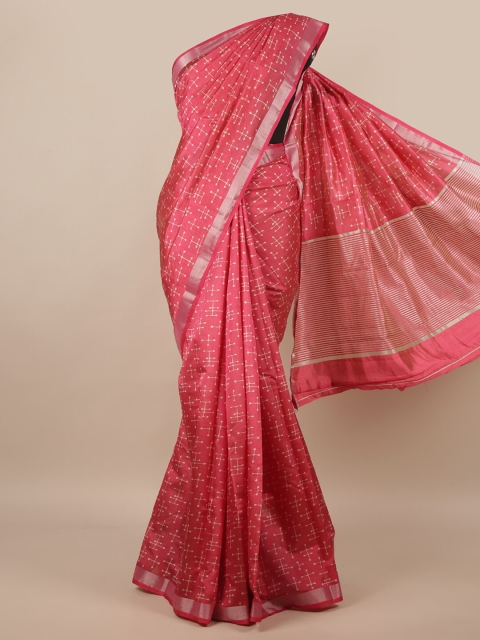 

Pothys Pink & Silver Zari Jute Silk Saree