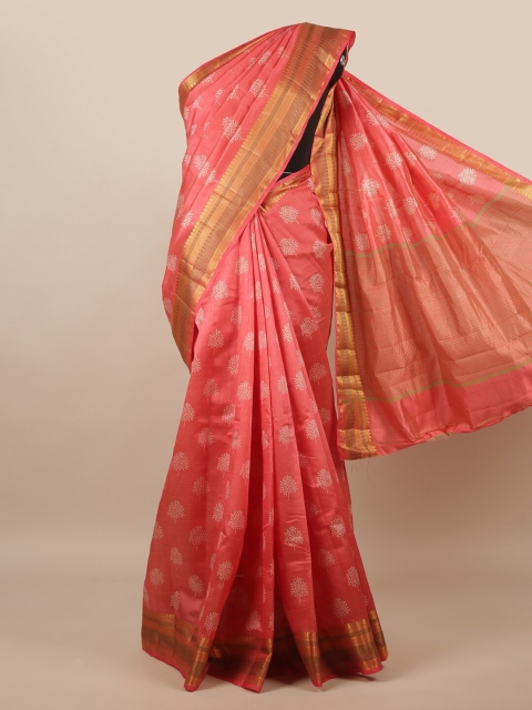 

Pothys Pink & Gold-Toned Floral Jute Silk Saree