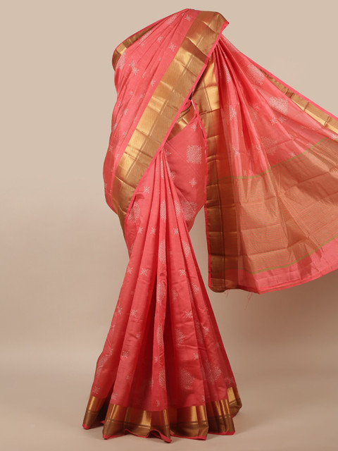 

Pothys Pink & White Zari Jute Silk Saree