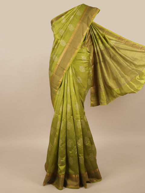 

Pothys Green & White Ethnic Motifs Printed Zari Jute Silk Saree