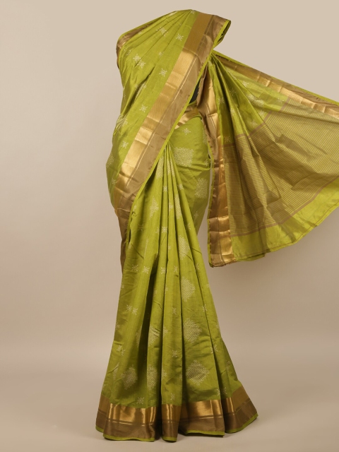

Pothys Green & White Floral Zari Jute Silk Saree
