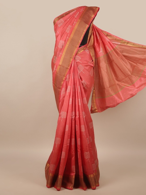 

Pothys Pink & Gold-Toned Printed Jute Silk Saree