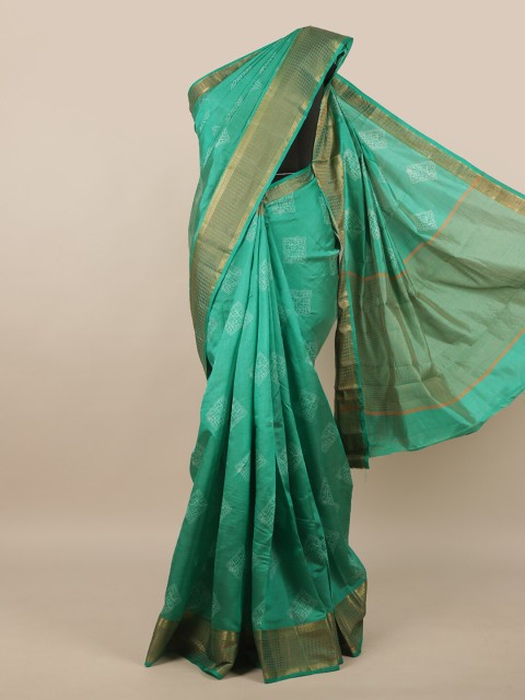 

Pothys Green & Gold-Toned Ethnic Motifs Zari Jute Silk Saree
