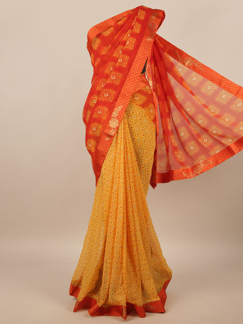 

Pothys Women Red Printed Poly Chiffon Saree