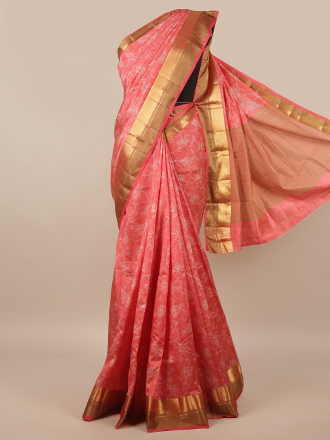 

Pothys Pink & Gold-Toned Floral Zari Jute Silk Saree