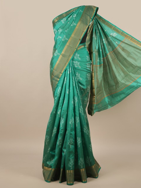 

Pothys Green & Gold-Toned Printed Jute Silk Saree