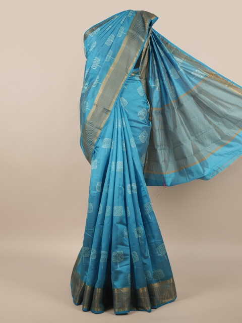 

Pothys Blue & Gold-Toned Floral Jute Silk Saree