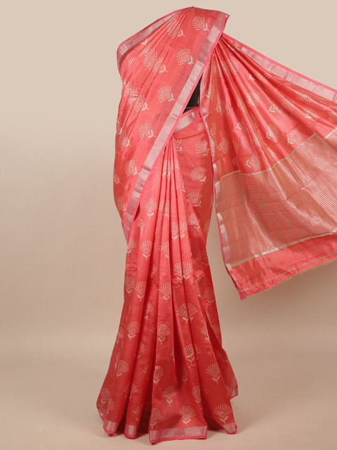 

Pothys Pink & Off White Ethnic Motifs Zari Jute Silk Saree