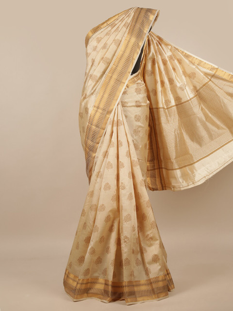 

Pothys Cream-Coloured & Gold-Toned Ethnic Motifs Zari Jute Silk Saree