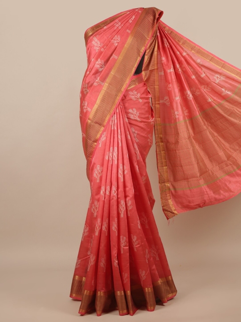 

Pothys Pink & Gold-Toned Woven Design Zari Jute Silk Saree
