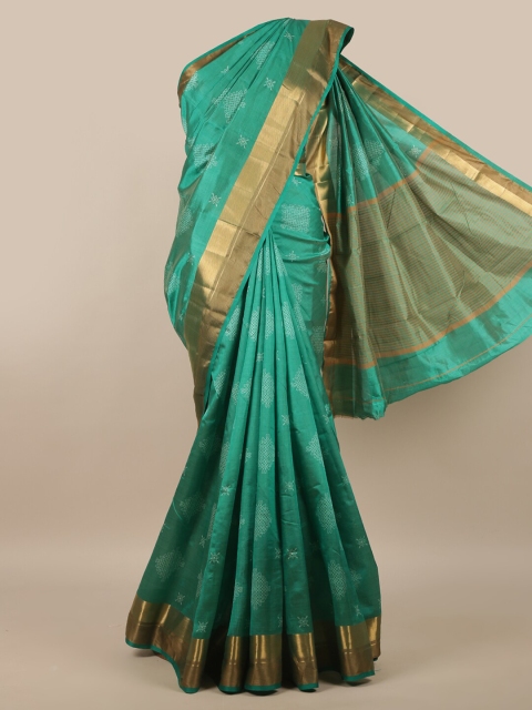 

Pothys Green & White Ethnic Motifs Zari Jute Silk Saree