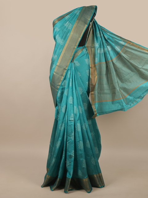 

Pothys Blue & White Ethnic Motifs Zari Jute Silk Saree