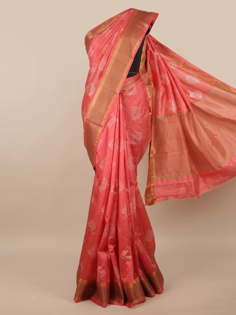 

Pothys Pink & Gold-Toned Printed Poly Chiffon Saree