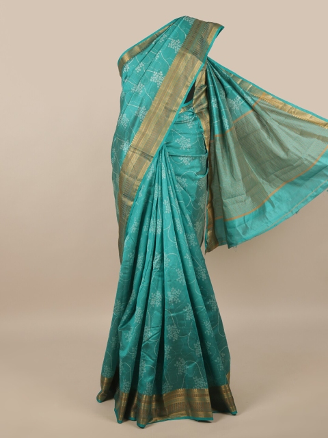 

Pothys Green & White Floral Zari Jute Silk Saree