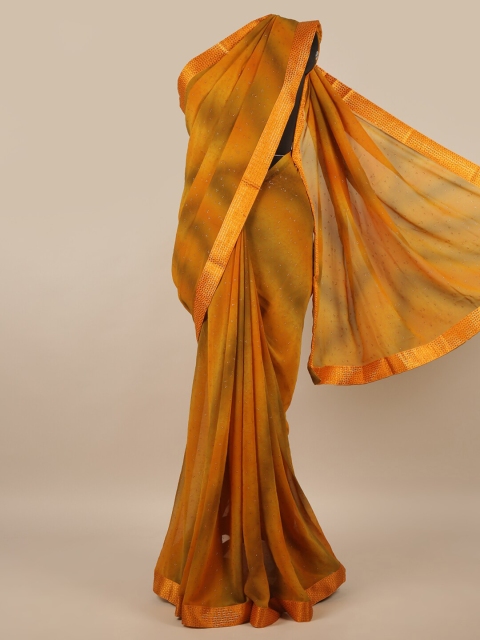 

Pothys Women Mustard Printed Poly Chiffon Saree
