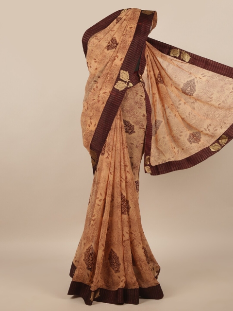 

Pothys Peach-Coloured & Maroon Floral Saree