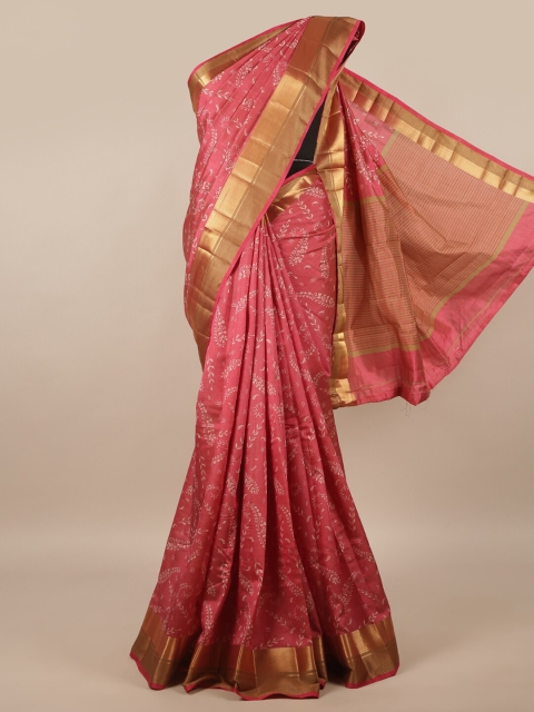 

Pothys Pink & White Floral Zari Jute Silk Saree