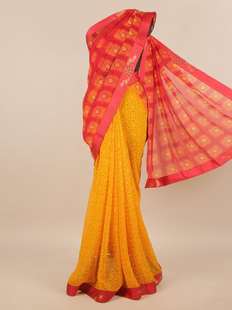 

Pothys Red & Mustard Ethnic Motifs Saree