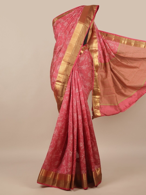 

Pothys Pink & Gold-Toned Floral Zari Jute Silk Saree