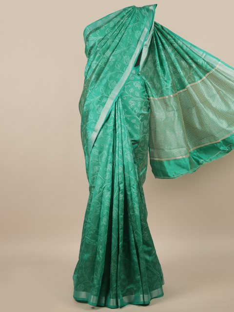 

Pothys Green & White Floral Printed Zari Jute Silk Saree