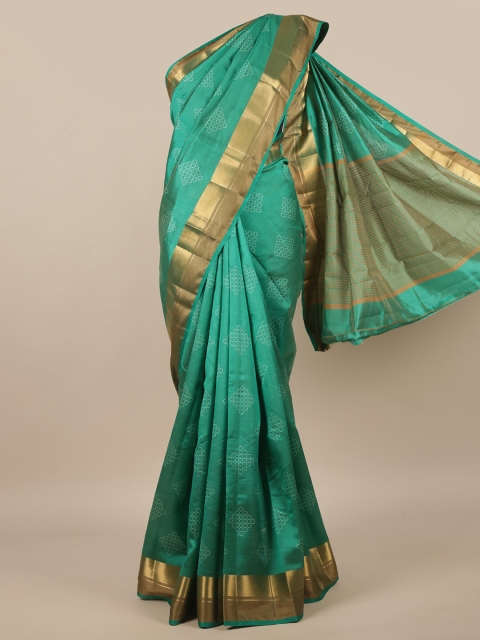 

Pothys Green & White Printed Zari Jute Silk Saree