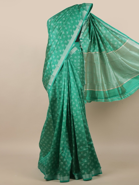 

Pothys Green & White Floral Zari Jute Silk Saree