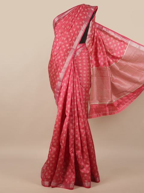 

Pothys Pink & Silver-Toned Floral Jute Silk Saree