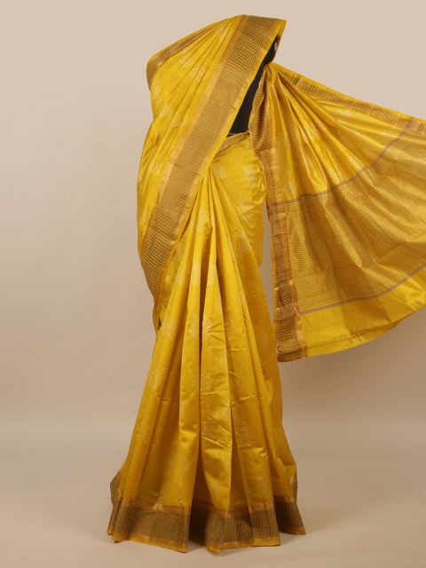 

Pothys Mustard & White Floral Printed Zari Jute Silk Saree