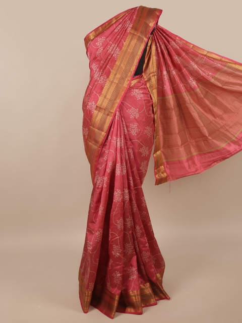 

Pothys Pink & Gold-Toned Floral Zari Jute Silk Saree